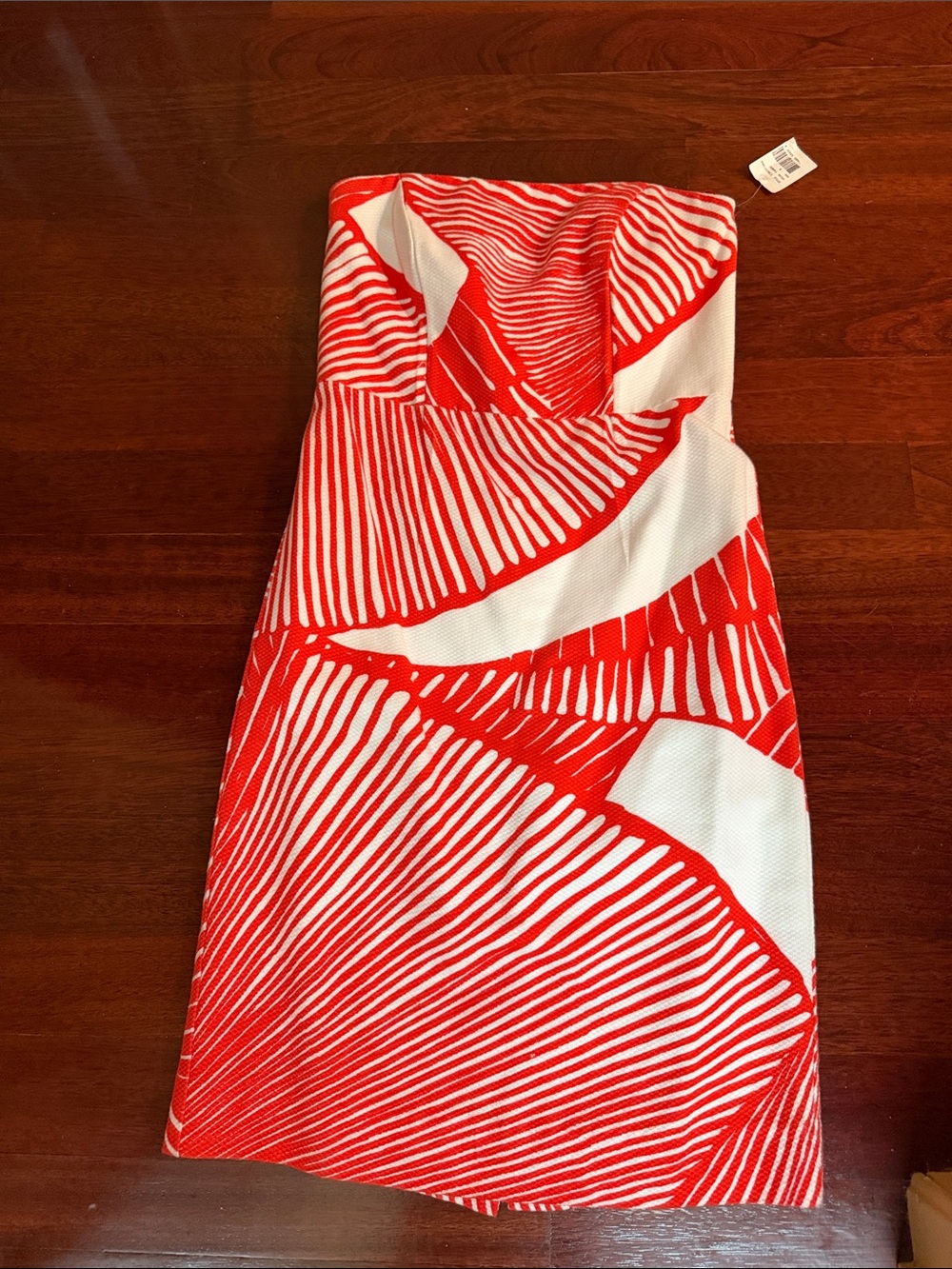 Milly of New York Strapless Red and White Graphic Pattern Dress